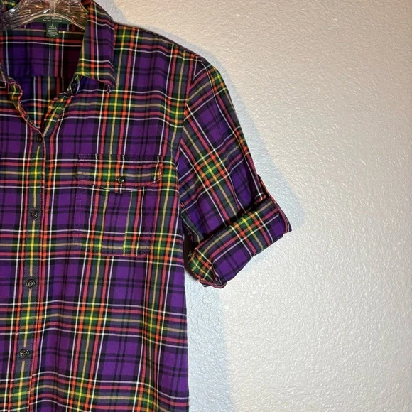 Ralph Lauren Lauren Jeans Co. Women's  Purple Plaid Shirt Large Button Up Preppy - Picture 9 of 12